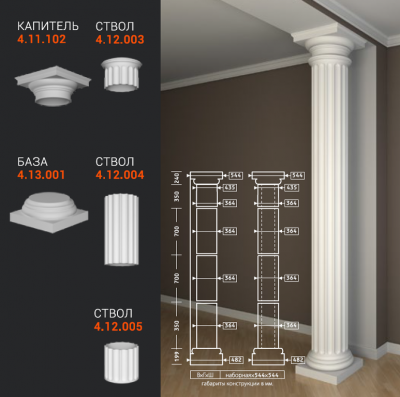 База колонны фасада Европласт полиуретан 4.13.001 - 199*482*482 мм