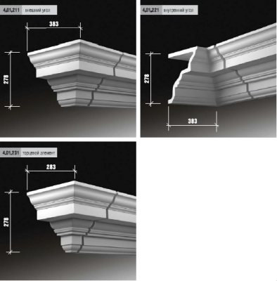 Внутренний угол фасада Европласт полиуретан 4.01.221 - 278*383*383 мм