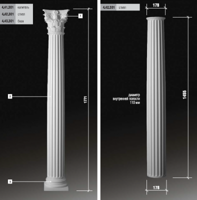 База колонны фасада Европласт полиуретан 4.43.302 - 108*244*244 мм